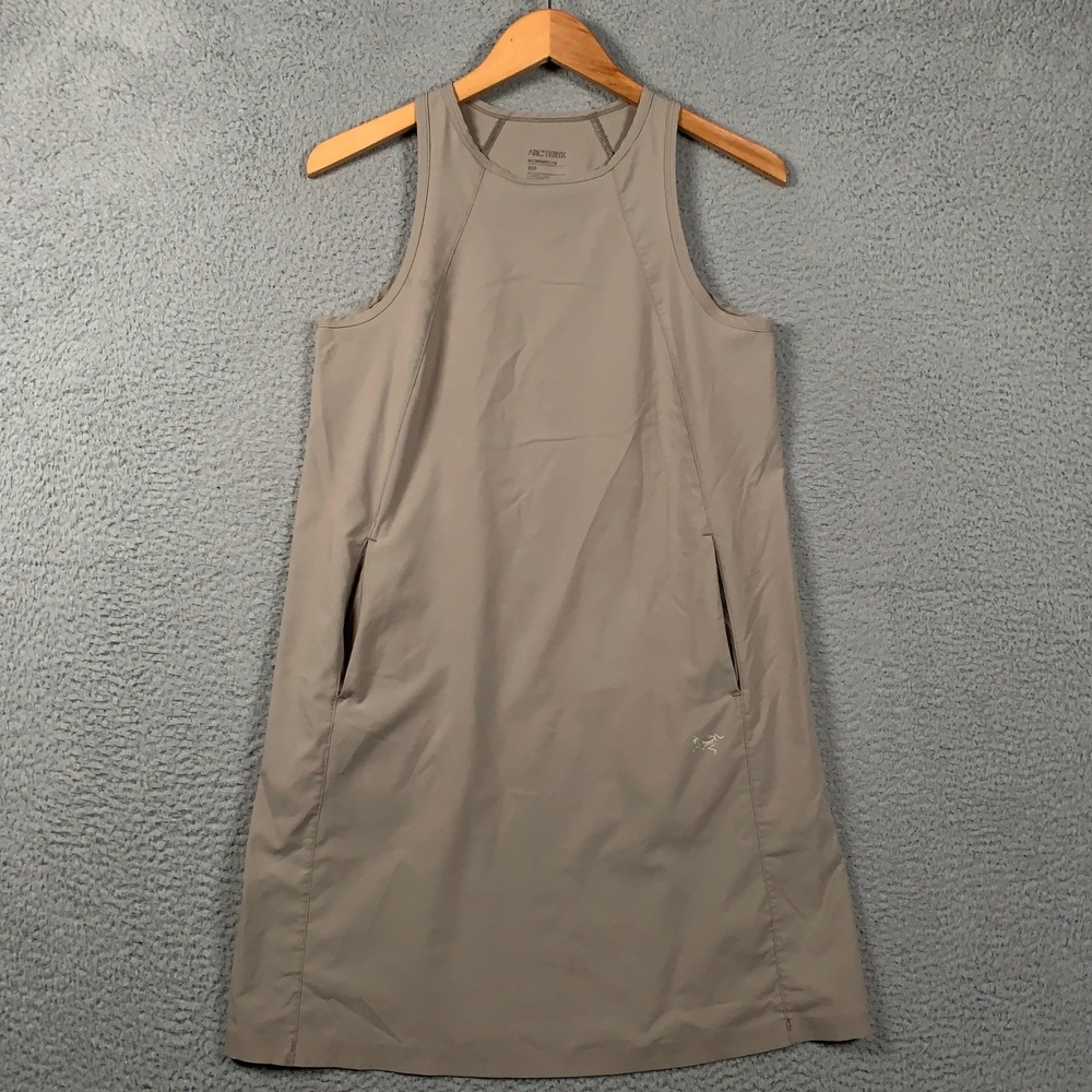 Arc'teryx Contenta Shift Dress Women's Small S Tan Sleeveless Hiking Travel Mini